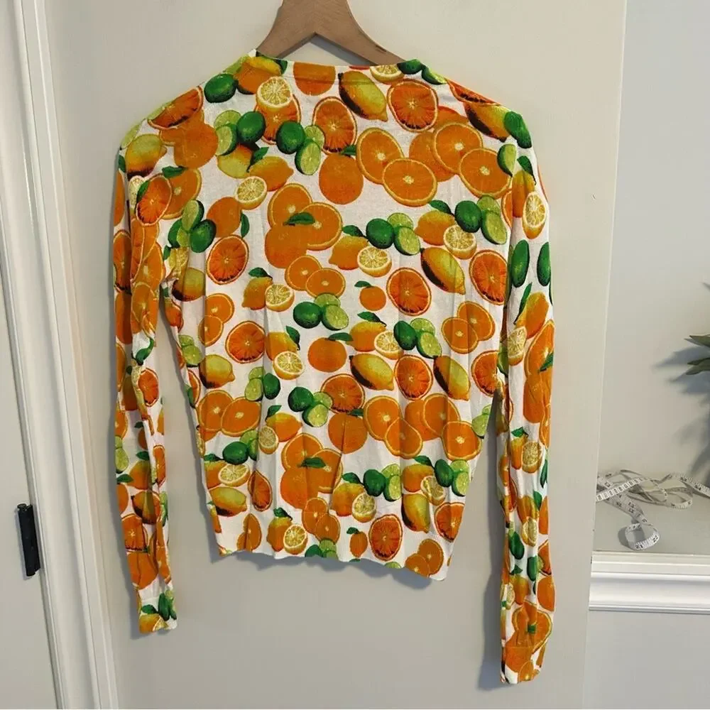 Vintage Lord & Taylor Citrus Orange Lime Cotton Cardigan XS